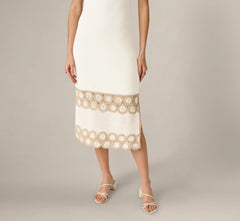 Crochet Trimmed Sheath Midi Dress With Tank Straps In Ivory
