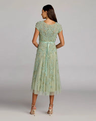 Petite Green Floral Embellished Cap Sleeve Midi Dress