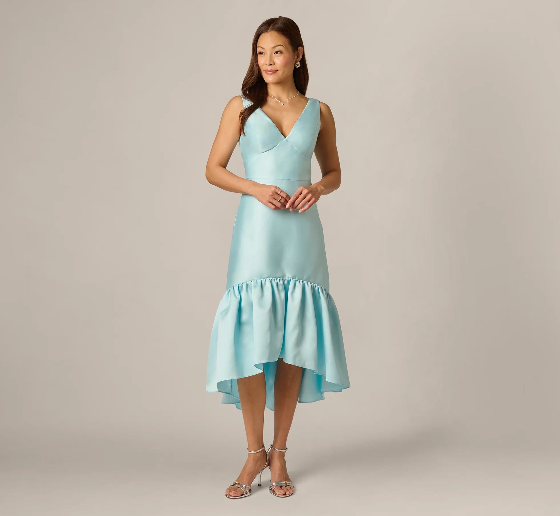 High Low Ruffle Midi Dress In Clear Sky