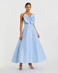 Strapless A-Line Tea Length Statement Bow Dress