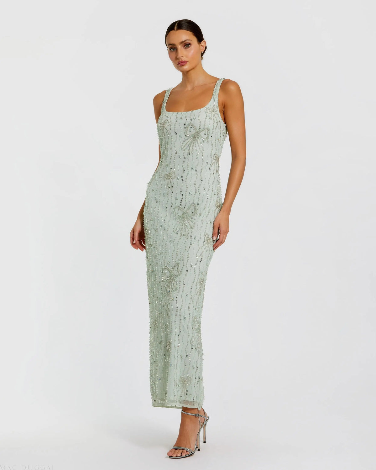 Scoop Neck Embellished Dress With Bow Detail