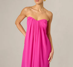Strapless Chiffon Trapeze Gown In Pink Flame