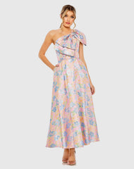 Pink One Shoulder Embroidered Floral A Line Dress