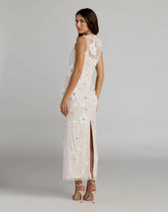 White Sleeveless Embellished Lace Column Dress