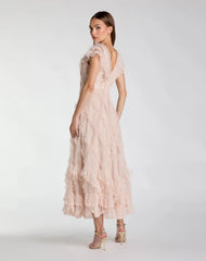 Micro Ruffle Cap Sleeve A-Line Midi Dress