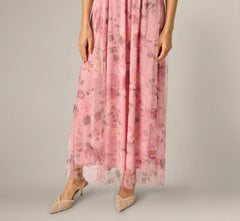 Floral Print Mesh Smocked Maxi Dress In Blush Multi