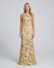 One Shoulder Floral Embroidered Gown