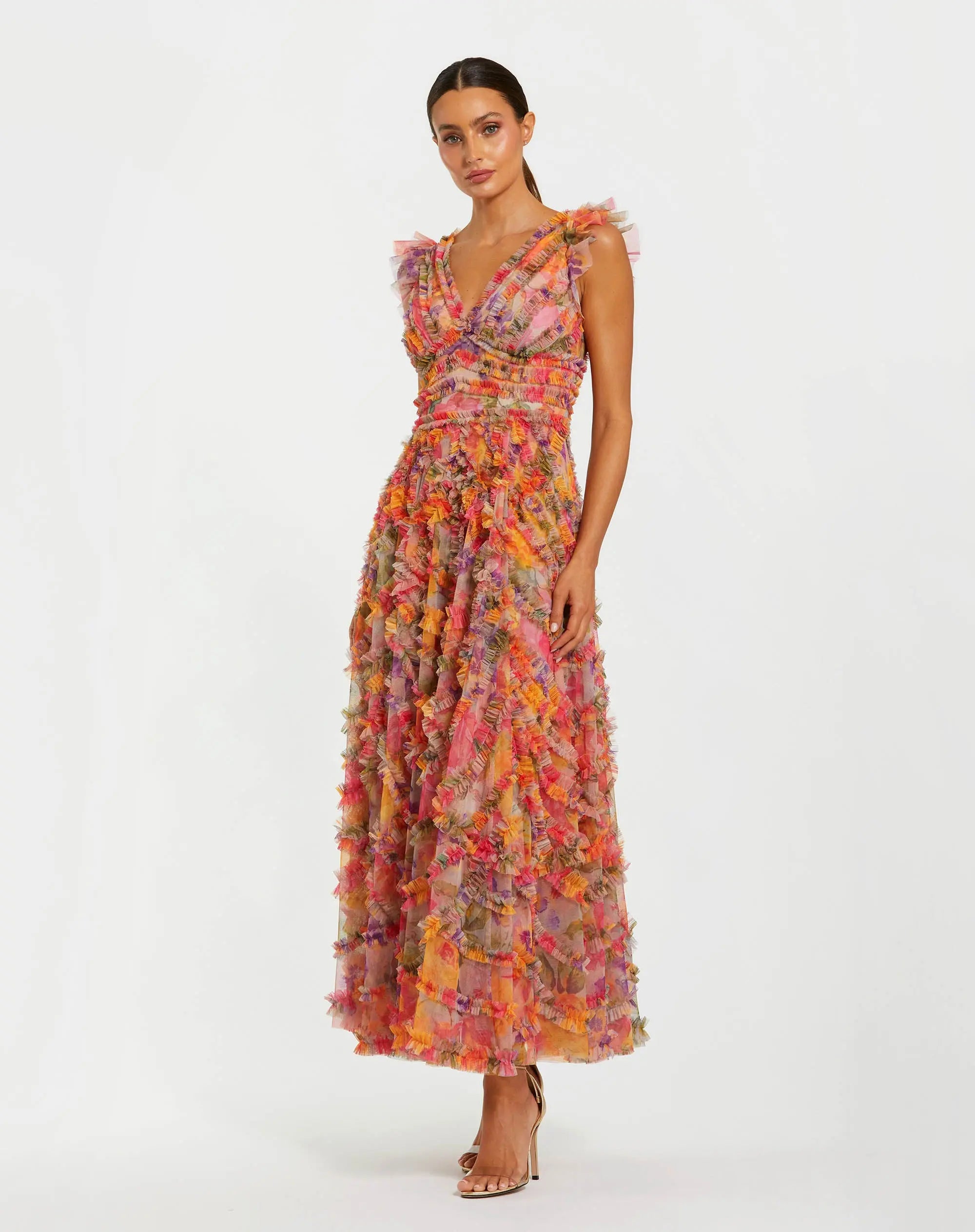 Floral V-Neck Ruffle Maxi Dress