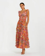 Floral V-Neck Ruffle Maxi Dress
