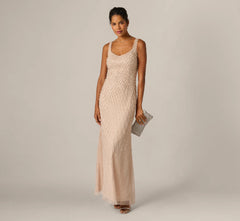 Diamond Beaded Mermaid Gown In Shell