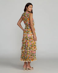 Multicolor Floral Tiered Ruffle Midi Dress