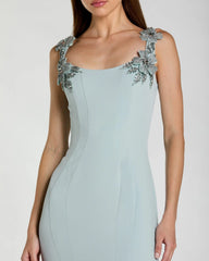 Light Blue Scoop Neck Mermaid Gown with Rhinestone Straps