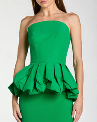 Green Strapless Peplum Trumpet Gown