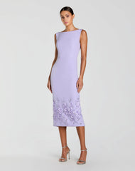 Crepe Sleeveless Midi Dress With Flower Beading