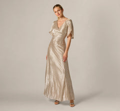 Metallic Flutter Knit Gown In Alabaster