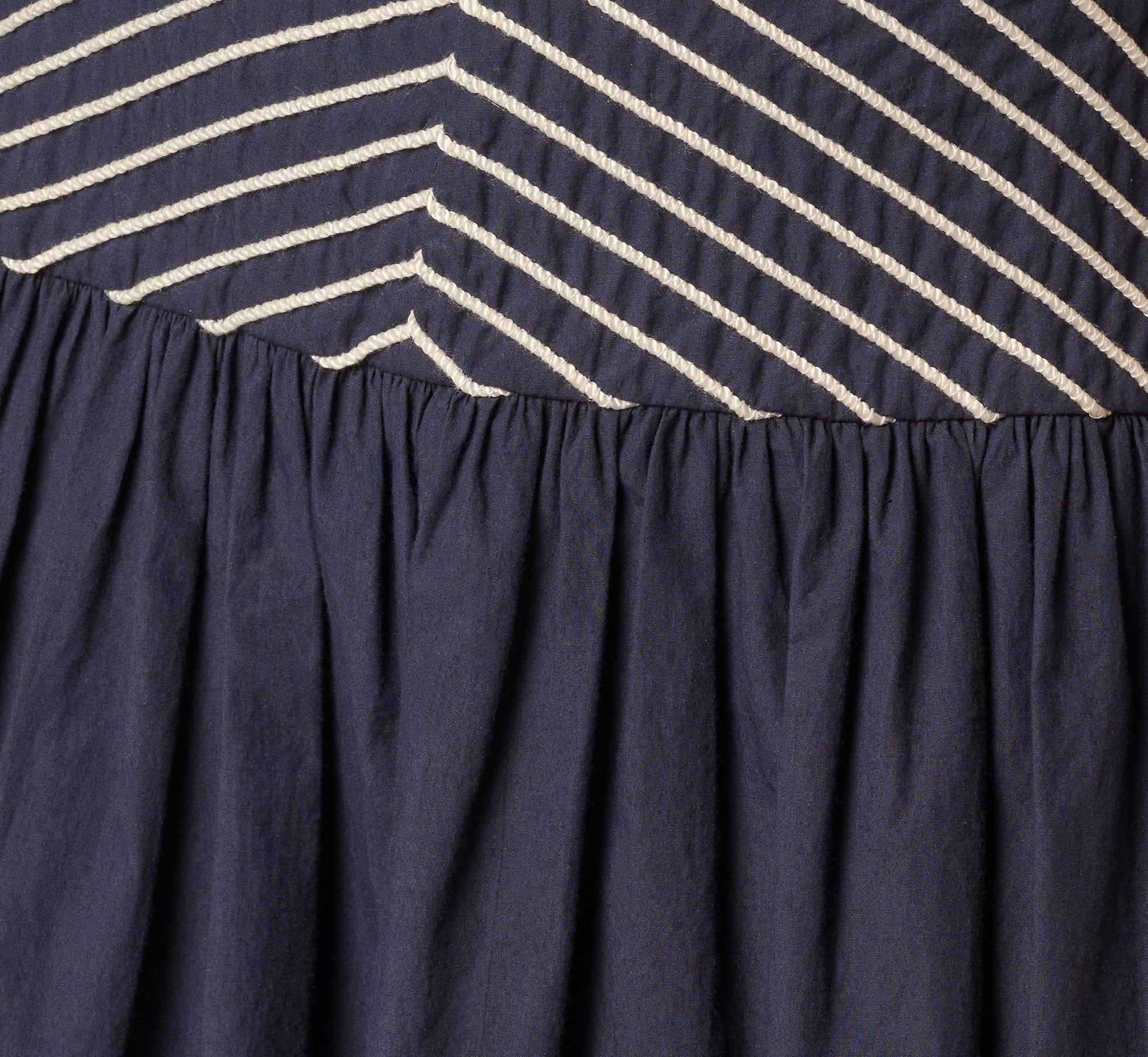Drop Waist Chevron Cotton Midi Sundress In Navy Ivory