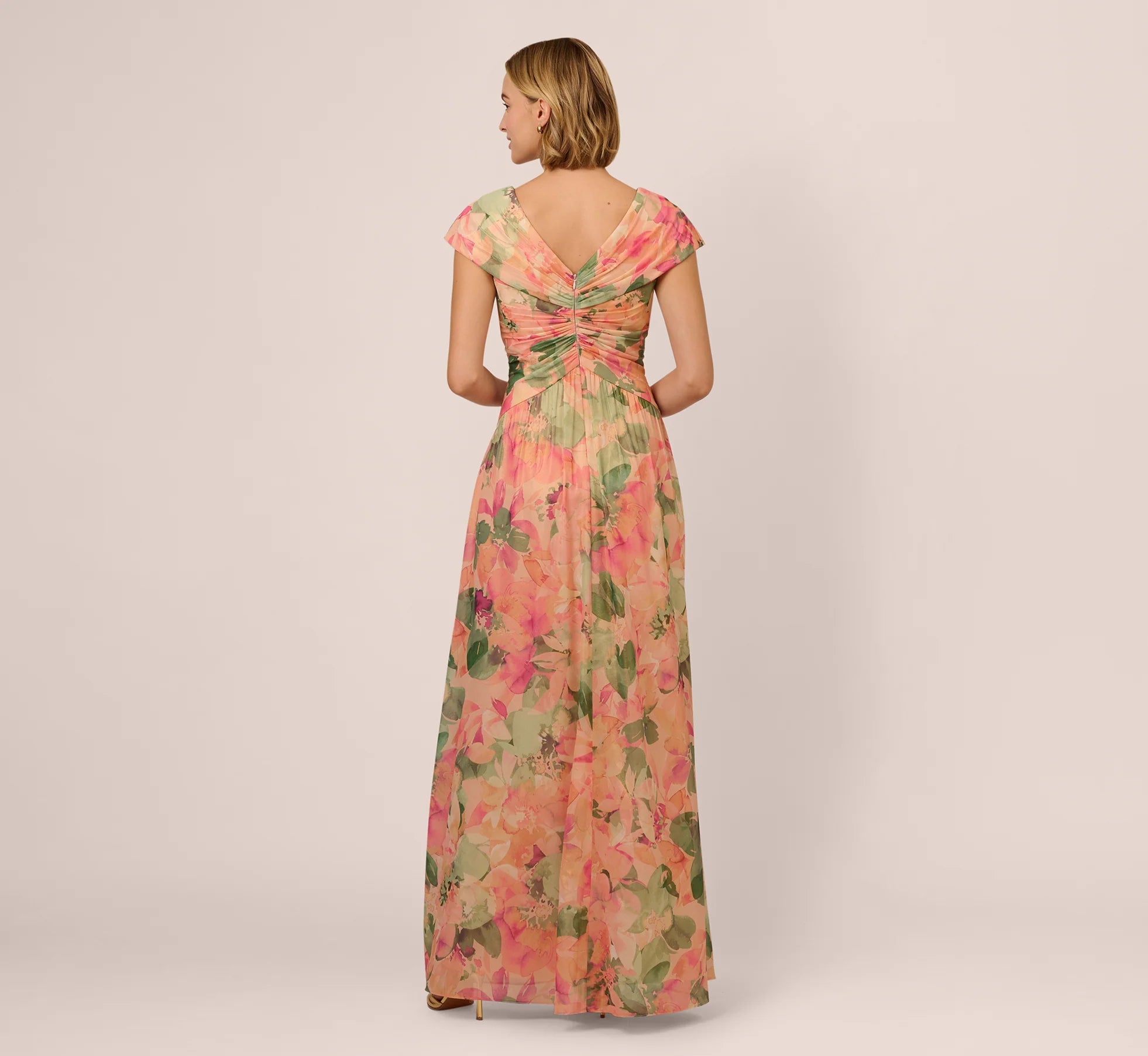 Printed Front Twist Gown In Blush Multi
