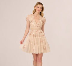 Cap Sleeve Pearly Sequin Cocktail Dress In Pale Pink