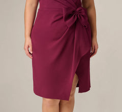 Plus Size Bow Accent Stretch Wrap Dress In Cabernet