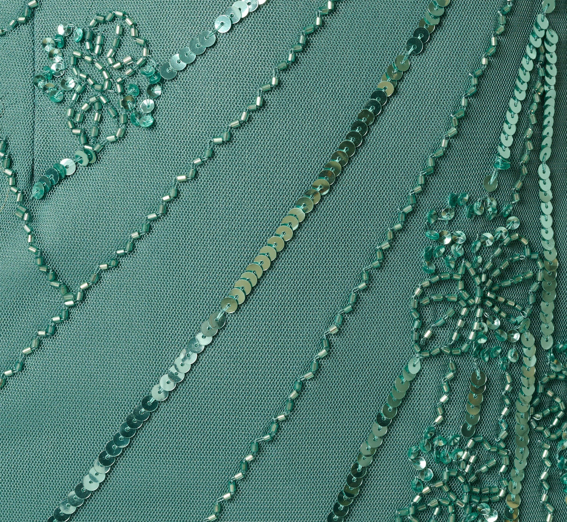 Floral Beaded Illusion Mermaid Gown In Green Slate