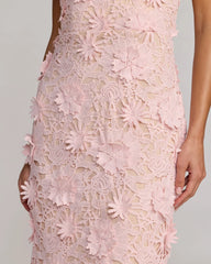 Pink Strapless 3D Floral Midi Dress