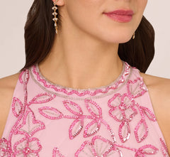 Sleeveless Blouson Mermaid Gown With Jasmine Beading In Pink Lace