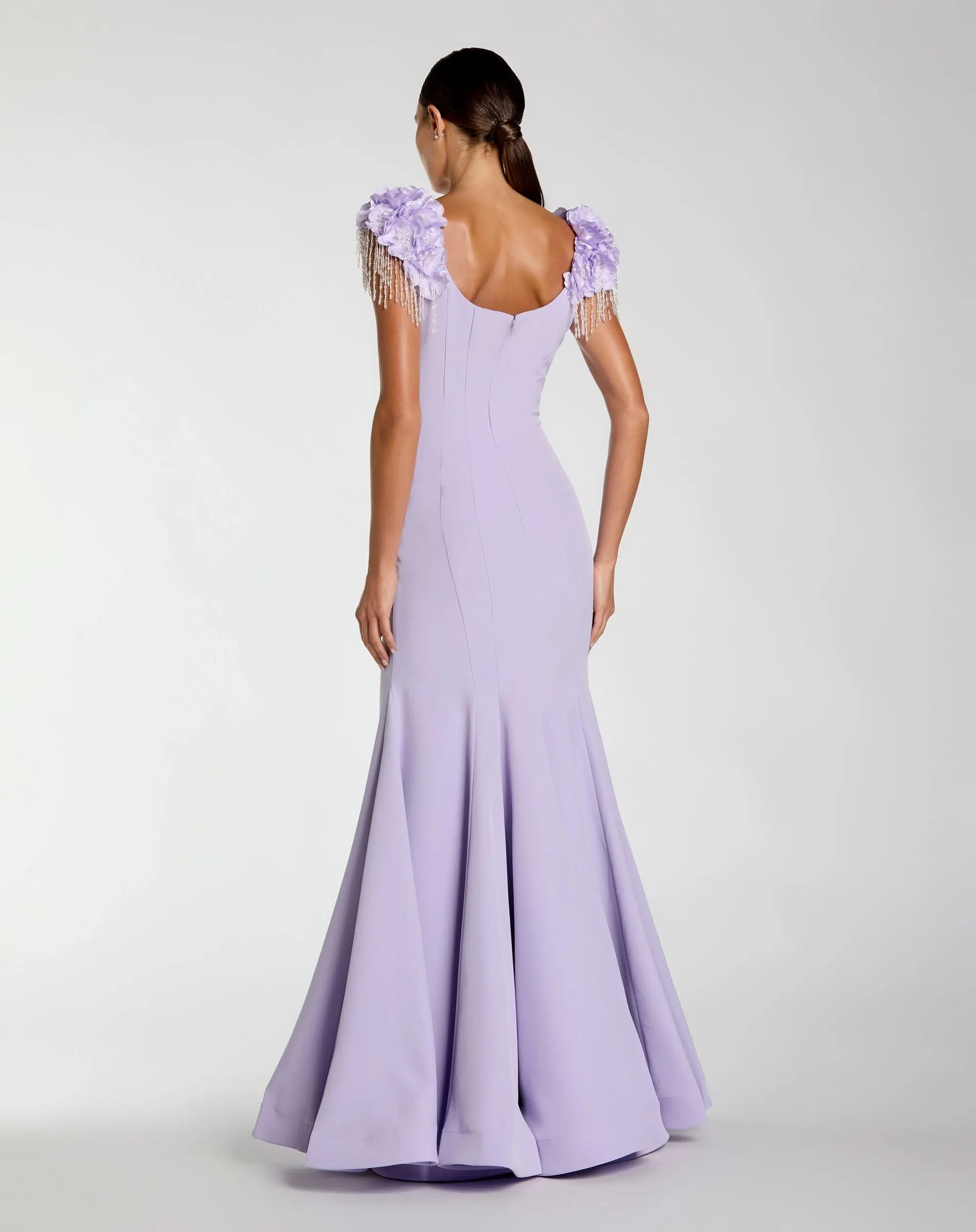 Purple Scoop Neck Mermaid Gown With Embellished Sleeves