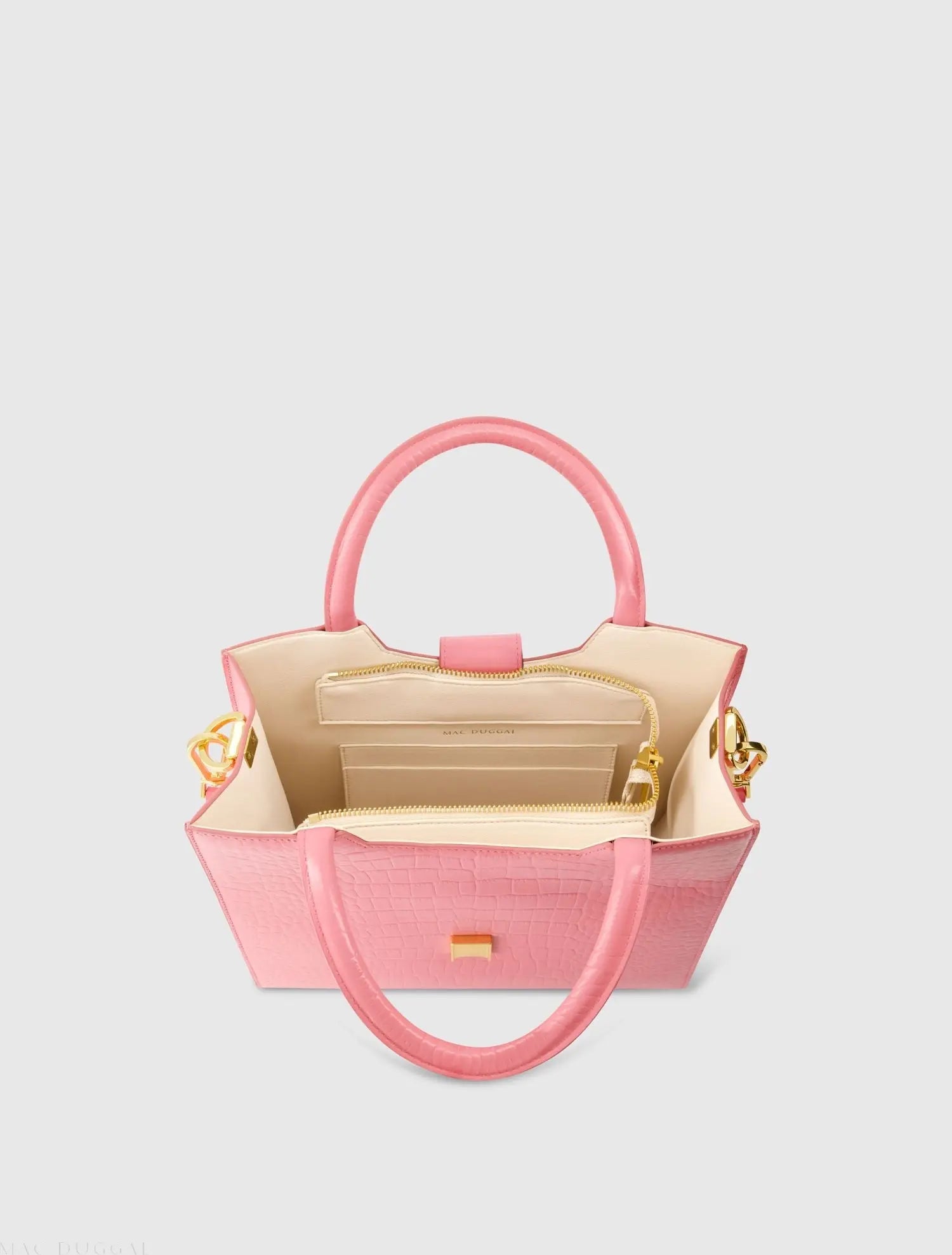 Pink Buckled Medium Croco Leather Tote Bag with Detachable Strap