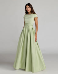 Embellished Satin Cap Sleeve Ball Gown