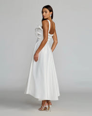 White Satin Sleeveless A Line Midi Dress With Bow