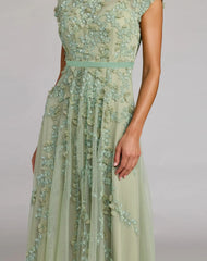 Petite Green Floral Embellished Cap Sleeve Midi Dress