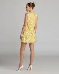 Yellow 3D Floral Embellished Sleeveless Mini Dress