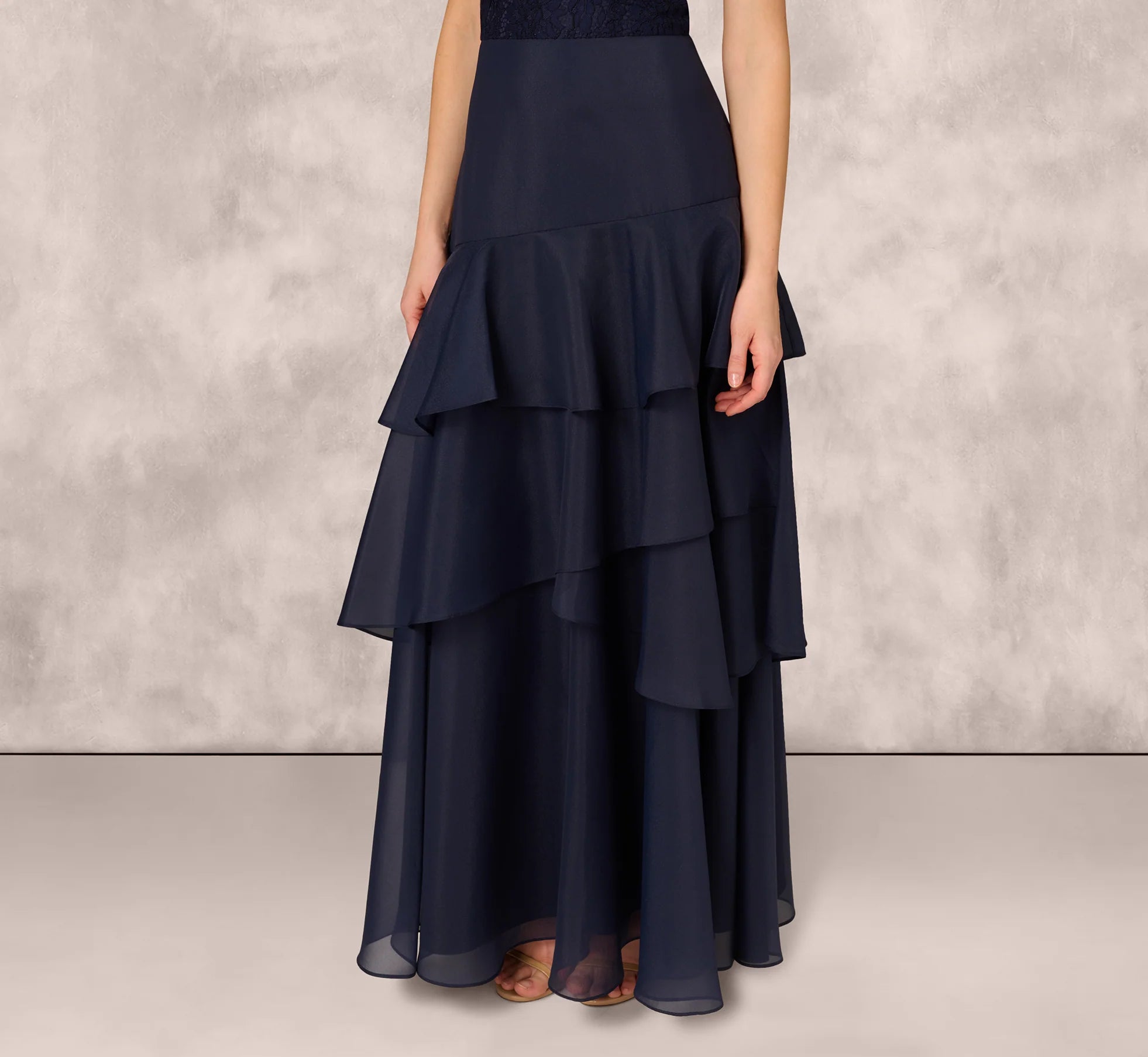 Lace Organza Halter Ballgown In Navy