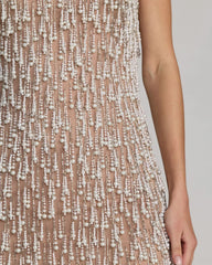 Beige Pearl Fringe Mini Dress