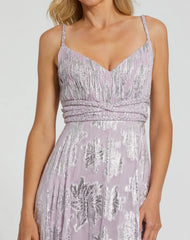 Purple Braided Strap A-Line Floral Gown