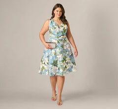 Plus Size Magnolia Floral Jacquard A Line Midi Dress In Blue Multi