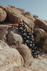 Black Sleeveless Floral Embellished Velvet Evening Gown