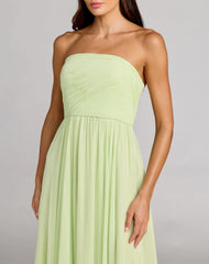 Green Strapless Chiffon Gown With Braided Belt