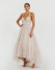 Pearl Beaded High Low Gown