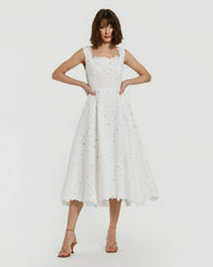 Embroidered Cotton A-Line Midi Dress
