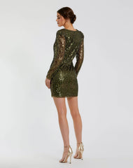 Green Long Sleeve Sequined Mini Dress - FINAL SALE