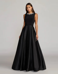 Black Embellished High Neck Sleeveless A Line Gown