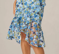 Floral Embroidered Flounce Halter Dress In Blue Multi