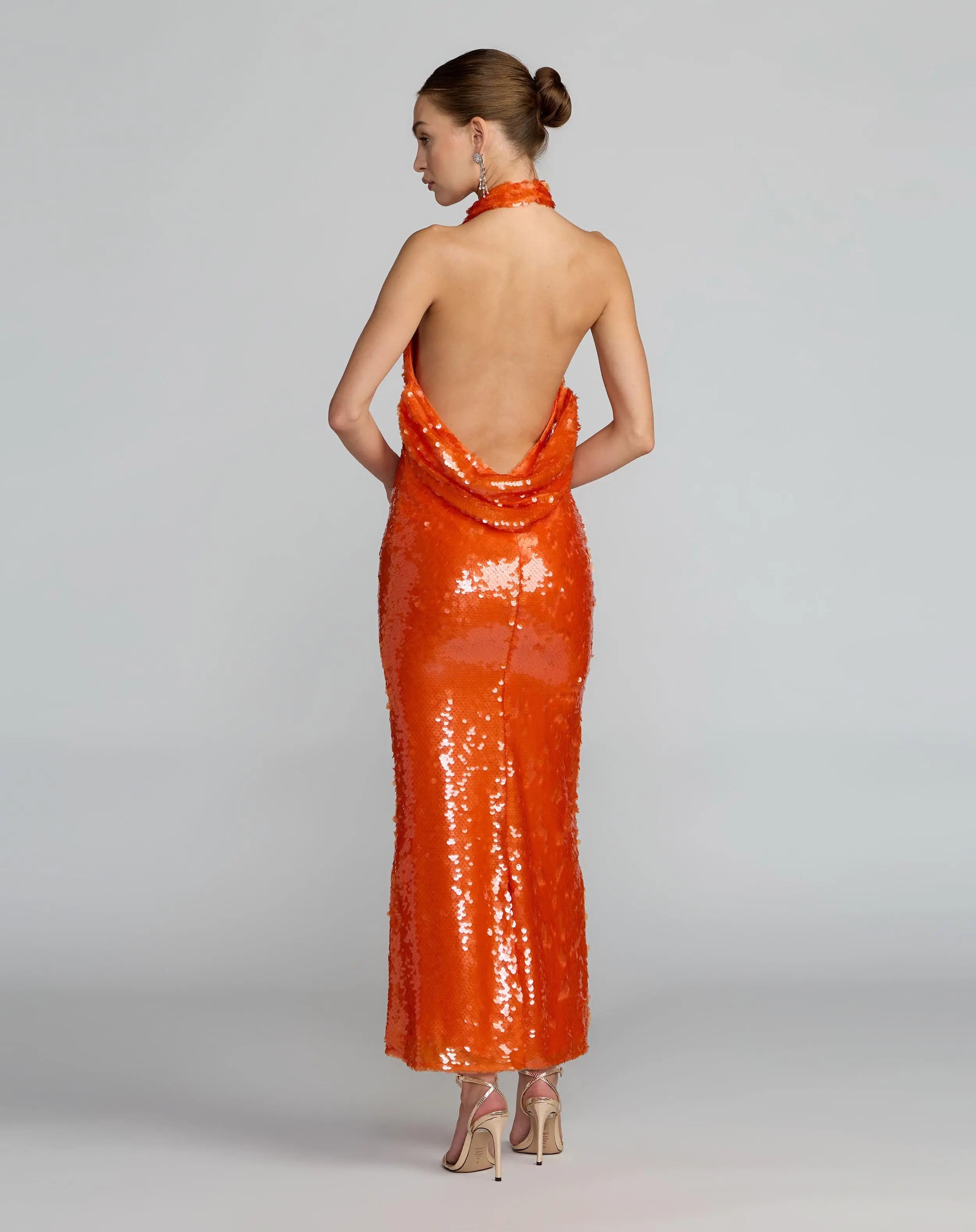 Sequin Halter Open Back Gown