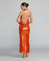 Sequin Halter Open Back Gown