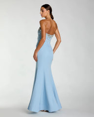 Blue Strapless Embellished Mermaid Gown
