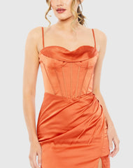 Orange Bustier Side Ruched Bodycon Gown - FINAL SALE
