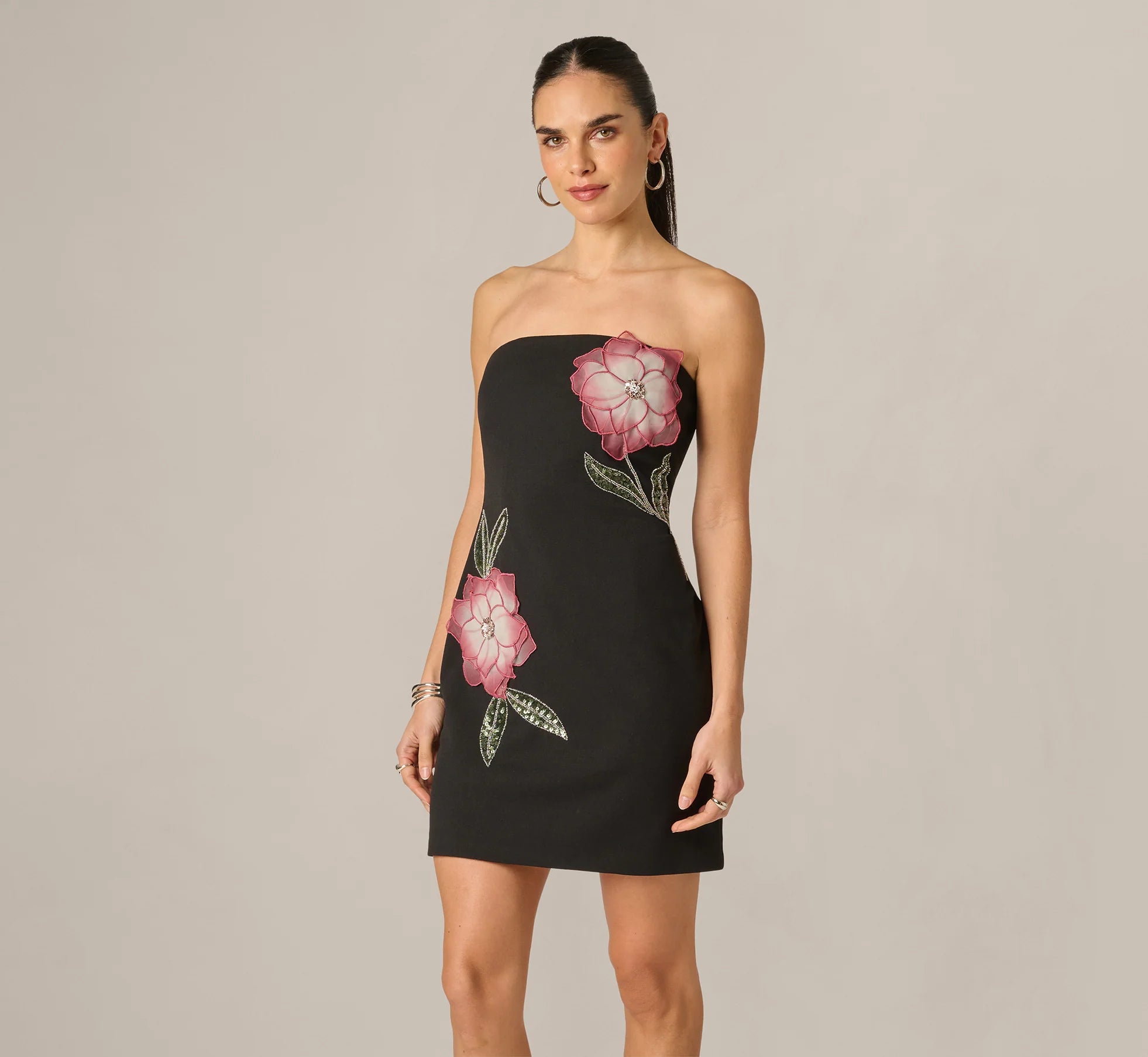Strapless Lotus Floral Mini Dress In Black Multi