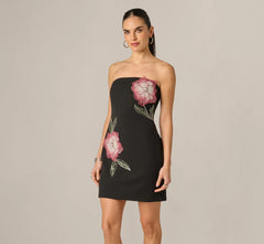 Strapless Lotus Floral Mini Dress In Black Multi