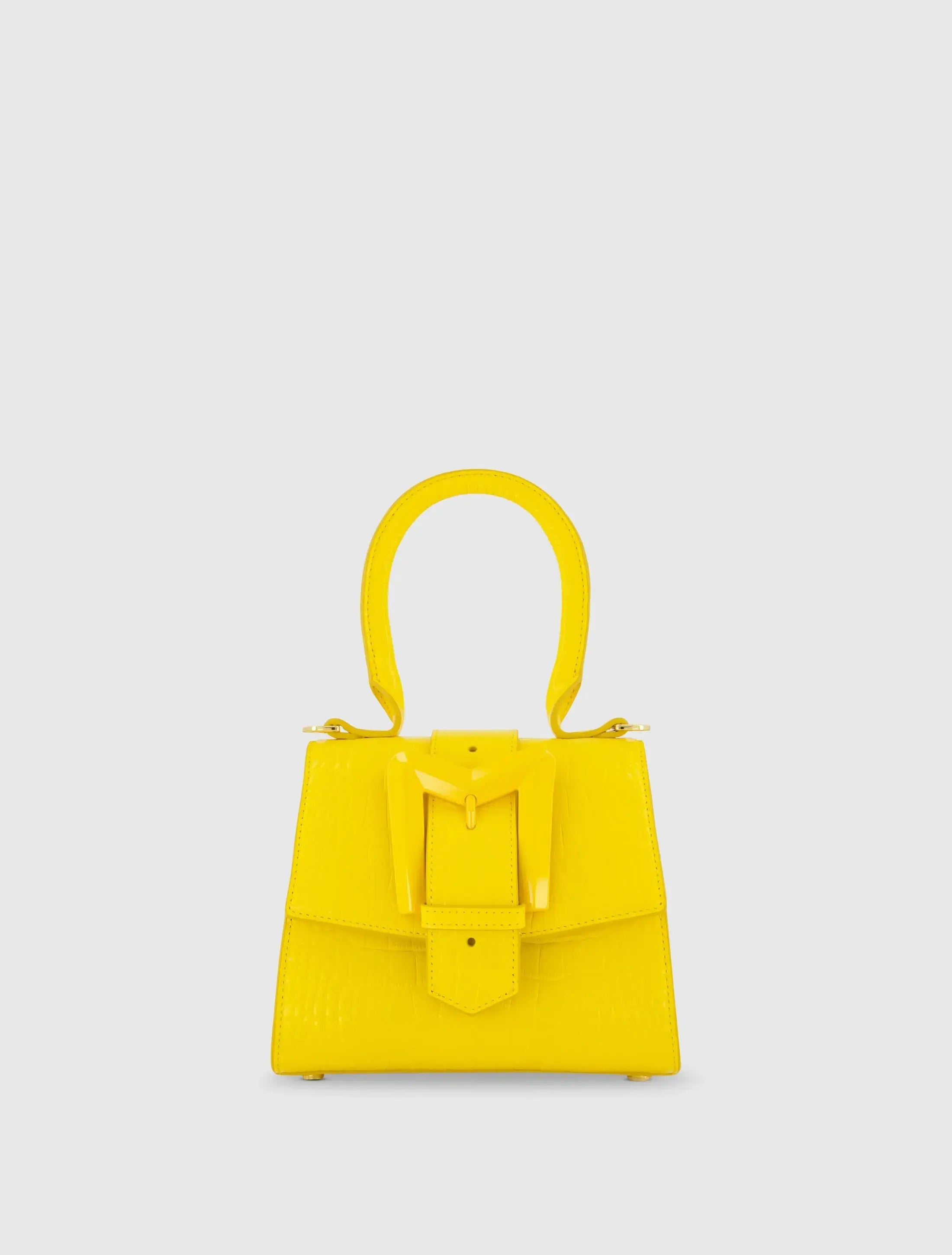 Buckled Mini Croco Leather Handbag with Detachable Strap